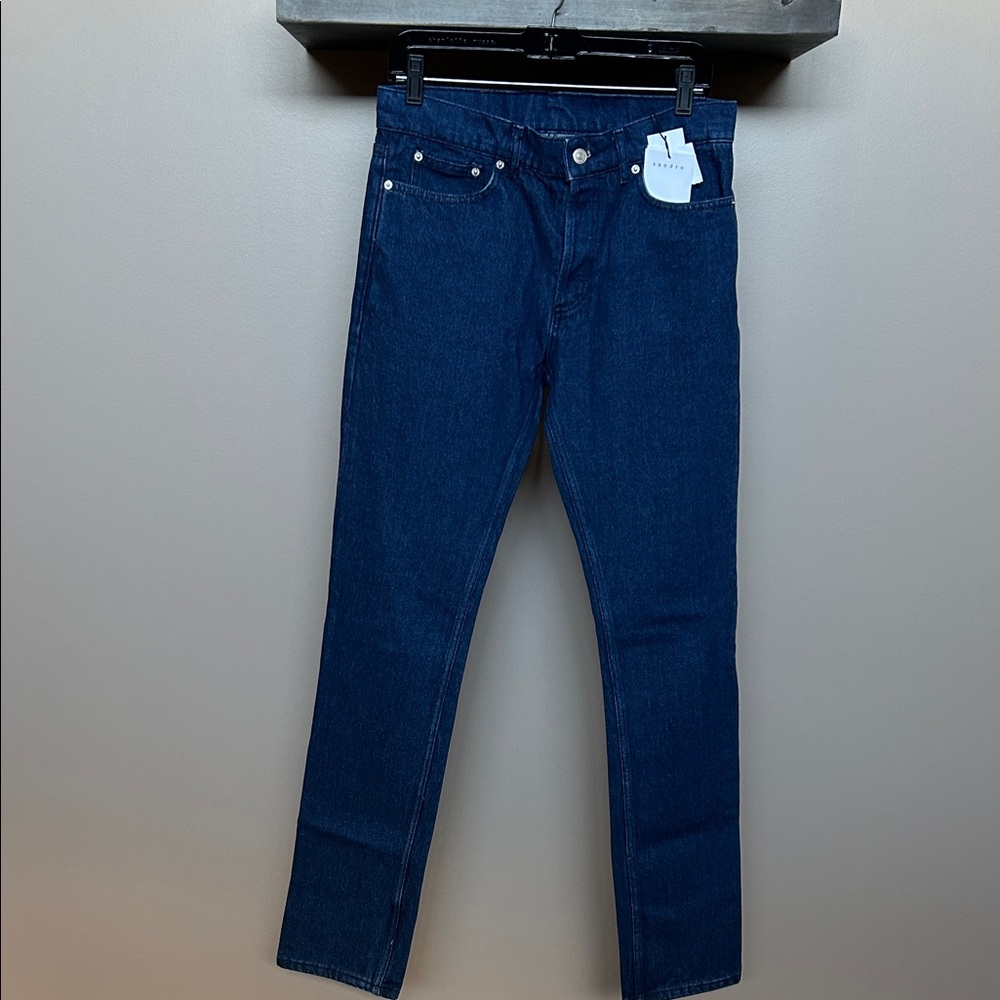 NWT SANDRO Slim Deep Blue Jeans Men's W27 Button Fly Mid Rise 5 Pocket Design